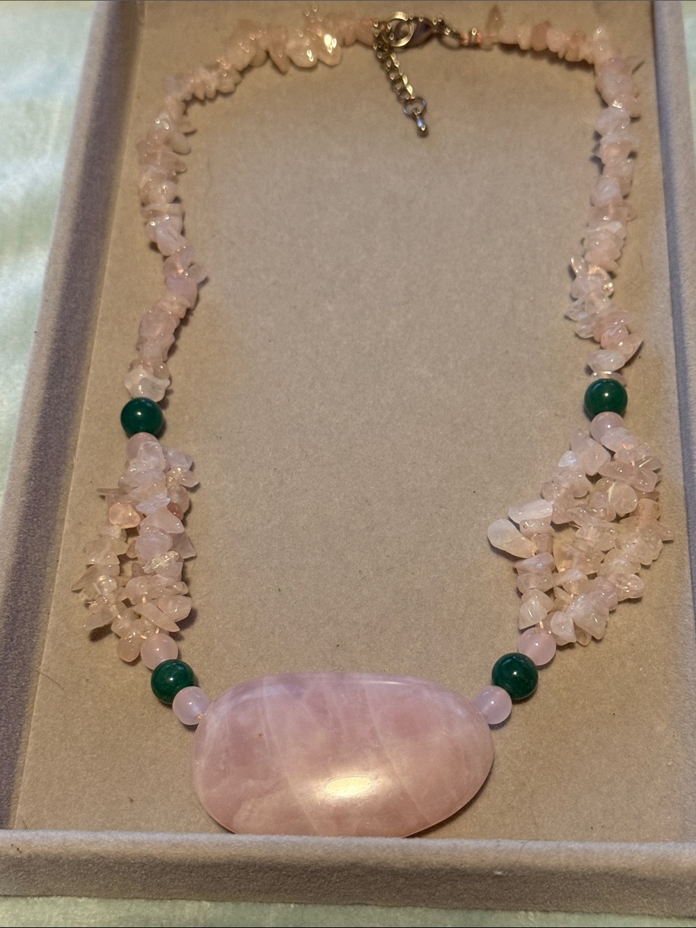 Rose Quartz Statement Necklace with Green Accent Beads